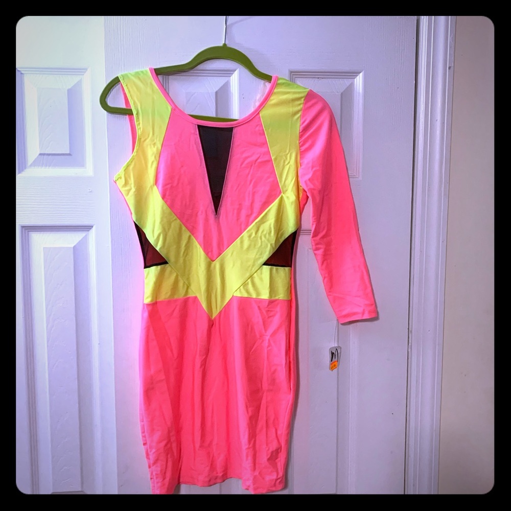 Neon pink/yellow mini dress
